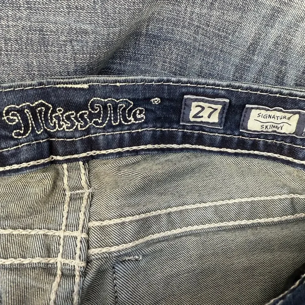 Miss Me Jeans Women's 27x31 Blue Signature Skinny Mystic Embellished Preppy - Picture 8 of 12